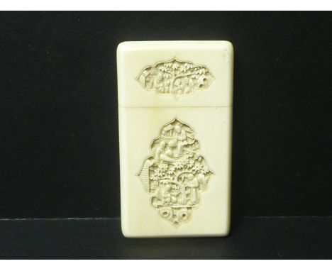 Chinese ivory small card case with shaped carved panels. C1880. 85mm x 47mm.   Condition Report.  To fit small cards only (3.