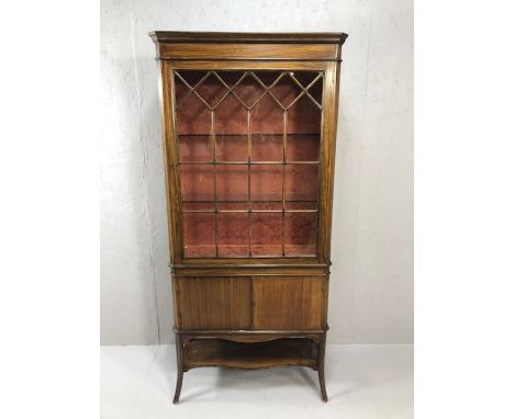 Tall display cabinet on splayed legs with single glazed door cupboard and shelf under, approx 80cm x 28cm 175cm tall