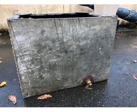 Large vintage galvanised metal water tank / garden planter, approx 72cm x 54cm x 56cm tall