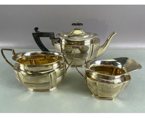 Victorian Silver hallmarked tea service comprising silver Teapot (308g), twin handled sugar bowl (146g) and a milk jug (107g)