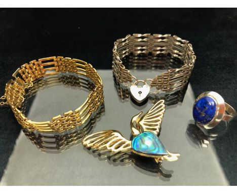 Various jewellery to include a silver hallmarked five bar gate bracelet and a Similar gold coloured four bar bracelet plus ea