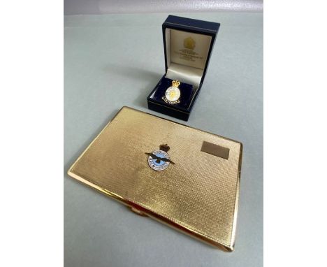 Gold Coloured cigarette case with the emblem and official motto of the RAF "Per Ardva Ad Astra" and with the HM Armed Forces 