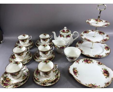 Old Country Roses pattern tea service, to include Royal Albert tea cups and saucers x 6, cake plates x 6, sandwich plate and 