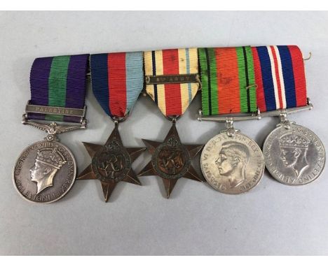 Medals: WWII medal set comprising General Service Medal with Palestine bar awarded to T/ 54381. SJT. A. VICKERS. R.A. S.C. wi