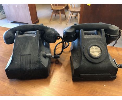 Two Black wind up vintage telephones 