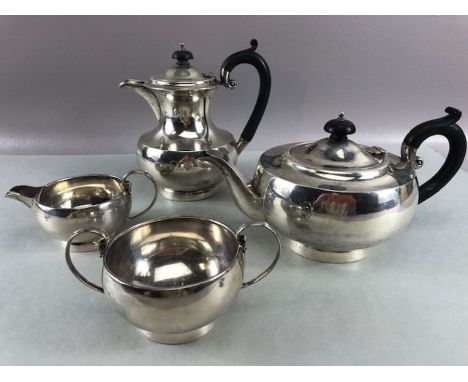 Silver hallmarked tea and coffee set teapot (442g) coffee pot (387g) milk jug (102g) sugar bowl (126g) all hallmarked Birming