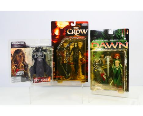 McFarlane Toys - Three boxed / carded McFarlane action figures. Lot consists of 'Movie Maniacs - series 2' 'Eric Draven - The