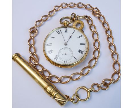 PROBABLY 15ct GOLD CHAIN&nbsp; &nbsp;A gentleman's late 19th/early 20th century full face key wind 18-carat yellow gold cased