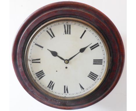 A large 19th century station or school master's clock; the cream dial with Roman numerals and within a darkly patinated circu