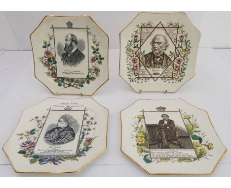 Wallis Gimson &amp; Co (Portrait Series), a set of four late 19th century transfer-decorated and hand-tinted octagonal plates