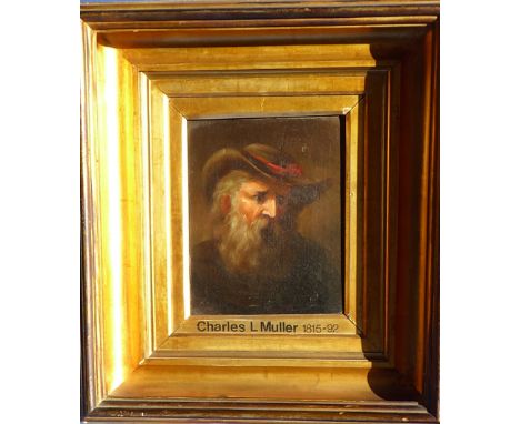 CHARLES L. MULLER (Attrib.) (1815-1892), a 19th century gilt framed oil on canvas shoulder length portrait study of an old ma