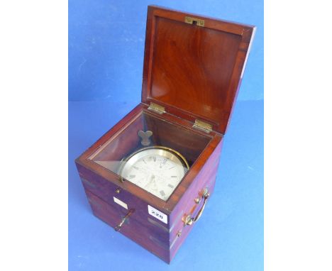 A mid 19th century gilt brass bound and mahogany cased two-day Marine chronometer by Robert Roskell, Liverpool; the four-inch
