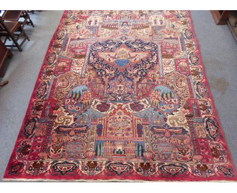 A highly stylised and unique large and heavy North West Persian carpet; profusely decorated and handwoven with a myriad of Pe