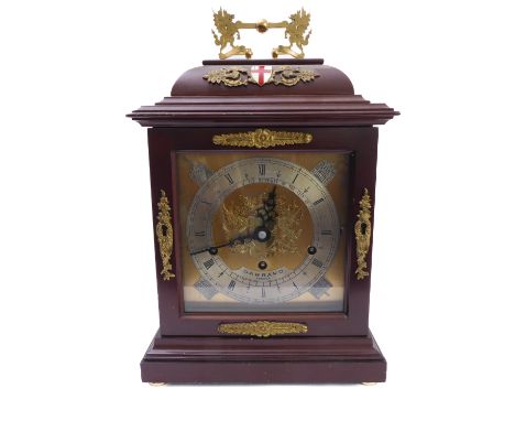 A fine and modern mahogany-cased limited edition (14 of 80) eight-day bracket clock; the handle ornately modelled and engrave