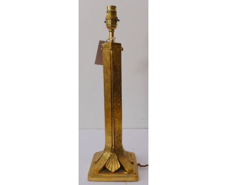 An unusual modern heavy brass table lamp -&nbsp; square form with bark-style finish, splaying foot and shallow stepped square