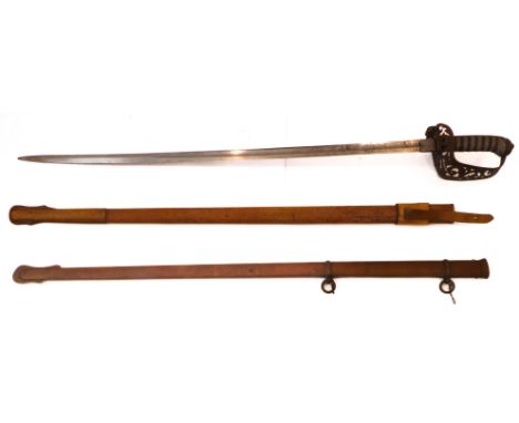 A good 1857 Pattern (Royal Engineers) officer's sword with service and dress scabbards (The leather service scabbard does not