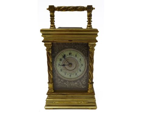 A fine 19th century heavy gilt-metal carriage clock - the cream enamel dial with Arabic numerals within a silvered border fin