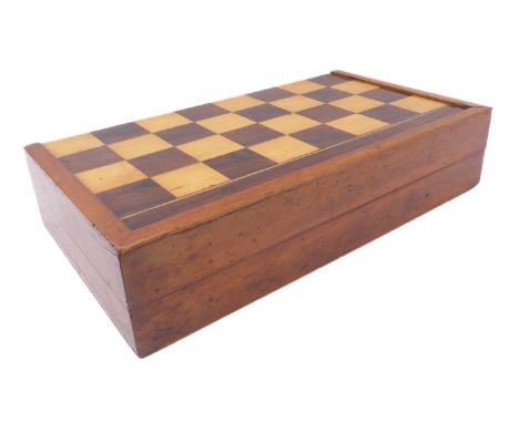 A large 19th century mahogany folding chess and backgammon board. The outer surface with rosewood and boxwood squares, the in