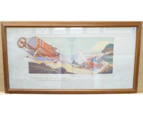 After Jules Rooney - L'Aquila Italiana au Tour de France, facsimile of the 1914 lithograph, framed and glazed, 17½ in x 34¾ i