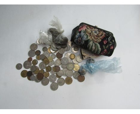 A quantity of coinage mainly 20th Century British in a tapestry/leather purse
