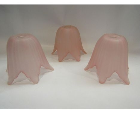 Three 20th Century floral form frosted pink glass lamp shades
