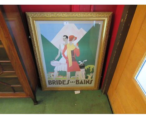 A gilt framed deco style French Art poster after L Benigni "Brides Les Bains en Savoie", 75cm x 55cm