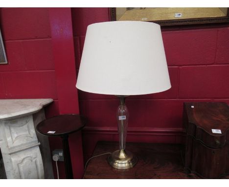 A brushed metal and glass table lamp with cream shade, 77cm tall
