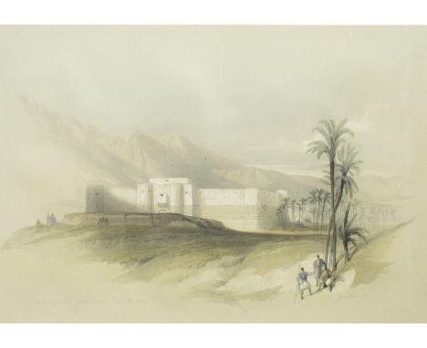 DAVID ROBERTS R.A (1796-1864): A framed & glazed hand coloured lithograph, 'Fortress of Akabah, Arabia Petrgea.' From 'The Ho