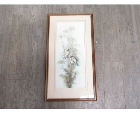 CHRISTOPHER SCALES (XX): A framed and glazed watercolour, "Goldfinches". Signed and dated 1983 bottom middle. 69cm x 29.5cm