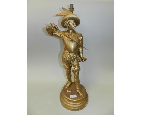 A late 19th century French spelter later gilt painted figural table lamp 
