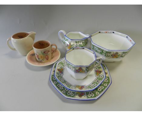 A tray containing various china tea and coffee wares including: a Royal Doulton printed flower and pagoda pattern six place s