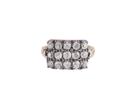 A DIAMOND PANEL RING  The rectangular panel set with old European cut diamonds with rose cut diamond accents, approximately 1