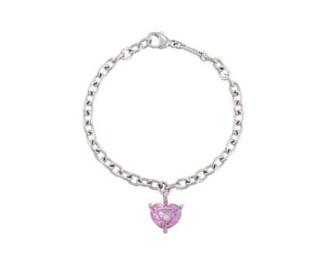 CHOPARD, SO HAPPY, A DIAMOND AND PINK STONE BRACELET  The facetted pink stone heart with a signed glazed compartment holding 