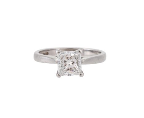 A SINGLE STONE DIAMOND RING  BIRMINGHAM 2001  The princess cut diamond weighing 1.20 carats, within a platinum four claw sett