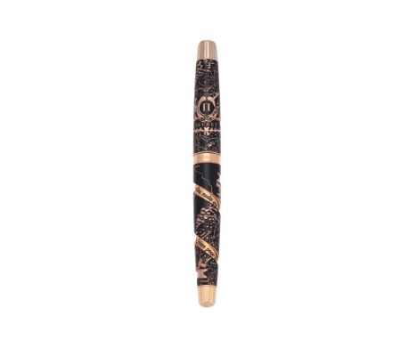 CARAN D'ACHE, SECRET JOURNEY II CHATEBRIAND A LIMITED EDITION ROSE GOLD PLATED AND BLACK LACQUER FOUNTAIN PEN, NO. 87/300Cap 