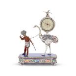 A SILVER, GEM SET AND ENAMEL DESK CLOCK