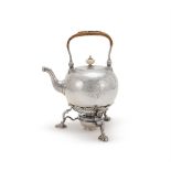 Y A GEORGE II SILVER BRITANNIA STANDARD KETTLE ON STAND