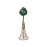 A SILVER GILT AND ENAMELLED COMMEMORATIVE TABLE BELL