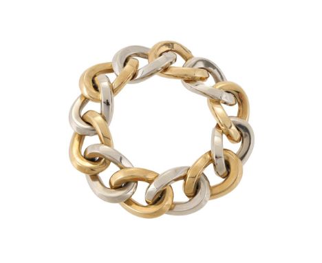 POMELLATO, A TWO COLOUR CURB LINK BRACELET  The alternating polished white and gold coloured links to a discreet clasp, signe