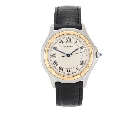 CARTIER, COUGAR  A BI-METAL WRIST WATCH WITH DATE, NO. 187904 C82994, CIRCA 1995Movement: Cal. 687, quartz, 7 jewels Case: St