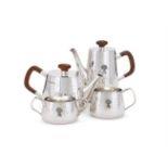A SILVER MODERNIST FOUR PIECE OVAL TEA AND COFFEE SET