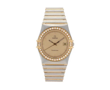 OMEGA, CONSTELLATION, REF. 2151000 A LADY'S BI-METAL AND DIAMOND BRACELET WATCH, CIRCA 1995Movement: Cal. ETA. 255461, quartz