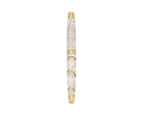 CARAN D'ACHE, SECRET JOURNEY III TOLSTORY  A LIMITED EDITION YELLOW GOLD PLATED AND WHITE LACQUER FOUNTAIN PEN, NO. 167/300Ca
