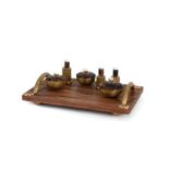 Y A CONTEMPORARY INDIAN ROSEWOOD, GILT METAL, DIAMOND AND CULTURED PEARL DRESSING TABLE SET
