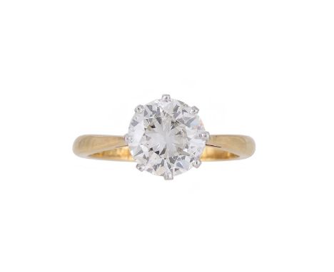 A SINGLE STONE DIAMOND RING  The old European cut diamond weighing 1.50 carats in an eight claw setting, the gold coloured sh