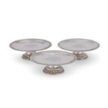 THREE QUEEN ANNE SILVER BRITANNIA STANDARD TAZZAS