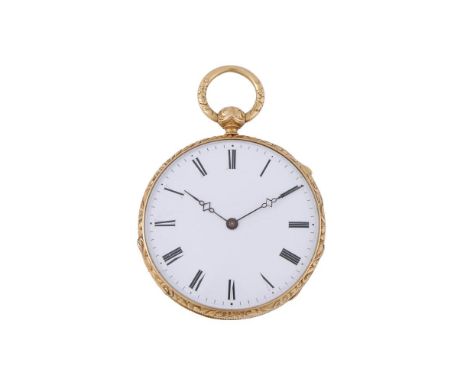 UNSIGNED A SWISS GOLD OPEN FACE QUARTER REPEATER POCKET WATCH, NO. 70410 12761, CIRCA 1850Movement: Three armed compensated b