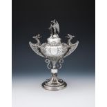 A VICTORIAN SILVER TWIN HANDLED TROPHY CUP AND COVER