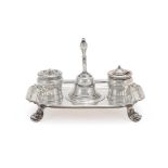 A GEORGE II SILVER SHAPED OBLONG INKSTAND