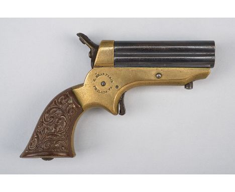 A four-shot Sharps pepperbox pistol dating: third quarter of the 19th Century provenance: USA Burnished-iron barrels, brass f